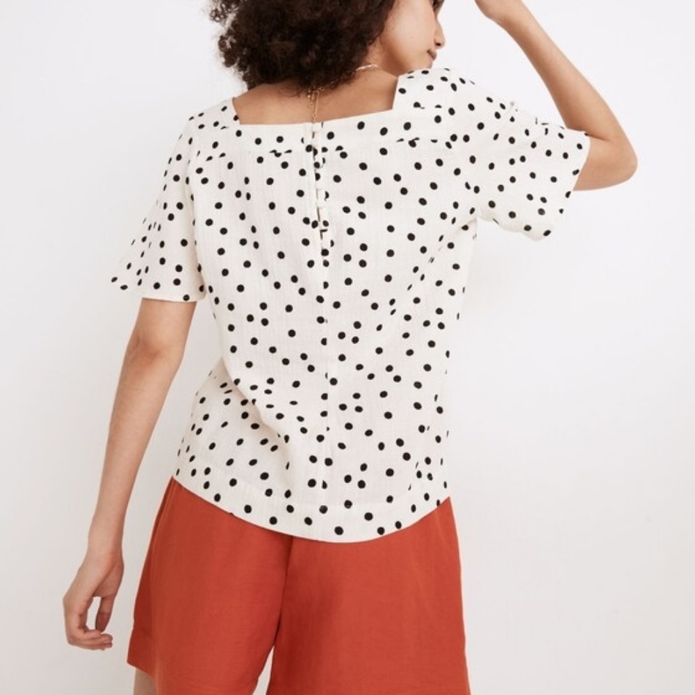 Madewell Cream and Black Polka Lightspun Harlow Square-Neck Top SIZE XL - Picture 2 of 7